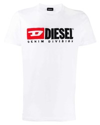 weißes bedrucktes T-Shirt mit einem Rundhalsausschnitt von Diesel