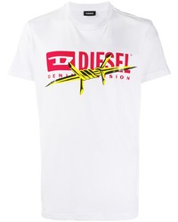 weißes bedrucktes T-Shirt mit einem Rundhalsausschnitt von Diesel