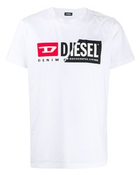 weißes bedrucktes T-Shirt mit einem Rundhalsausschnitt von Diesel