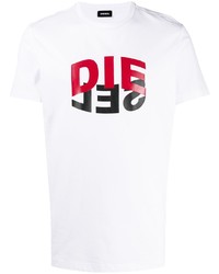 weißes bedrucktes T-Shirt mit einem Rundhalsausschnitt von Diesel