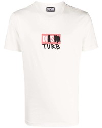 weißes bedrucktes T-Shirt mit einem Rundhalsausschnitt von Diesel