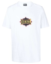 weißes bedrucktes T-Shirt mit einem Rundhalsausschnitt von Diesel