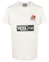 weißes bedrucktes T-Shirt mit einem Rundhalsausschnitt von Diesel