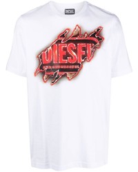 weißes bedrucktes T-Shirt mit einem Rundhalsausschnitt von Diesel