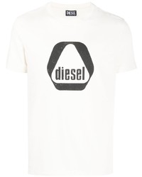 weißes bedrucktes T-Shirt mit einem Rundhalsausschnitt von Diesel