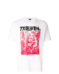 weißes bedrucktes T-Shirt mit einem Rundhalsausschnitt von Diesel