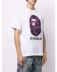 weißes bedrucktes T-Shirt mit einem Rundhalsausschnitt von A Bathing Ape