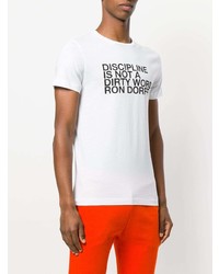 weißes bedrucktes T-Shirt mit einem Rundhalsausschnitt von Ron Dorff