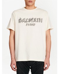 weißes bedrucktes T-Shirt mit einem Rundhalsausschnitt von Balmain