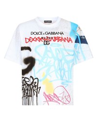 weißes bedrucktes T-Shirt mit einem Rundhalsausschnitt von Dolce & Gabbana