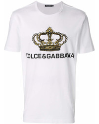 weißes bedrucktes T-Shirt mit einem Rundhalsausschnitt von Dolce & Gabbana