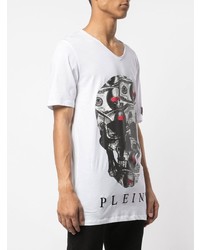 weißes bedrucktes T-Shirt mit einem Rundhalsausschnitt von Philipp Plein