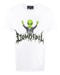 weißes bedrucktes T-Shirt mit einem Rundhalsausschnitt von DOMREBEL