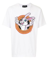 weißes bedrucktes T-Shirt mit einem Rundhalsausschnitt von DOMREBEL