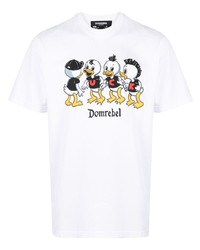 weißes bedrucktes T-Shirt mit einem Rundhalsausschnitt von DOMREBEL