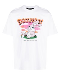 weißes bedrucktes T-Shirt mit einem Rundhalsausschnitt von DOMREBEL