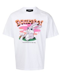 weißes bedrucktes T-Shirt mit einem Rundhalsausschnitt von DOMREBEL