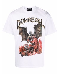 weißes bedrucktes T-Shirt mit einem Rundhalsausschnitt von DOMREBEL