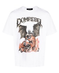 weißes bedrucktes T-Shirt mit einem Rundhalsausschnitt von DOMREBEL