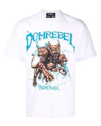 weißes bedrucktes T-Shirt mit einem Rundhalsausschnitt von DOMREBEL