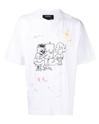 weißes bedrucktes T-Shirt mit einem Rundhalsausschnitt von DOMREBEL