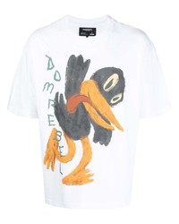 weißes bedrucktes T-Shirt mit einem Rundhalsausschnitt von DOMREBEL