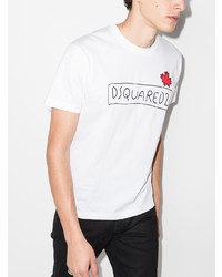 weißes bedrucktes T-Shirt mit einem Rundhalsausschnitt von DSQUARED2