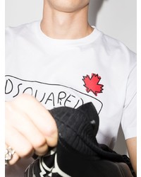 weißes bedrucktes T-Shirt mit einem Rundhalsausschnitt von DSQUARED2