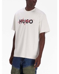 weißes bedrucktes T-Shirt mit einem Rundhalsausschnitt von Hugo