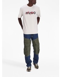 weißes bedrucktes T-Shirt mit einem Rundhalsausschnitt von Hugo