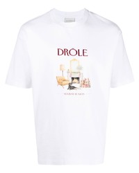 weißes bedrucktes T-Shirt mit einem Rundhalsausschnitt von Drôle De Monsieur