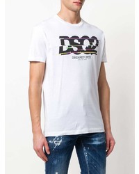 weißes bedrucktes T-Shirt mit einem Rundhalsausschnitt von DSQUARED2