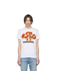 weißes bedrucktes T-Shirt mit einem Rundhalsausschnitt von DSQUARED2