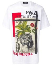 weißes bedrucktes T-Shirt mit einem Rundhalsausschnitt von DSQUARED2