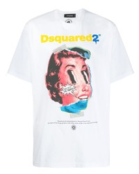 weißes bedrucktes T-Shirt mit einem Rundhalsausschnitt von DSQUARED2