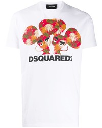 weißes bedrucktes T-Shirt mit einem Rundhalsausschnitt von DSQUARED2