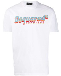 weißes bedrucktes T-Shirt mit einem Rundhalsausschnitt von DSQUARED2