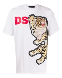 weißes bedrucktes T-Shirt mit einem Rundhalsausschnitt von DSQUARED2