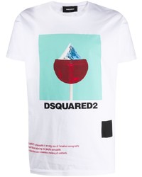 weißes bedrucktes T-Shirt mit einem Rundhalsausschnitt von DSQUARED2