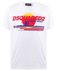 weißes bedrucktes T-Shirt mit einem Rundhalsausschnitt von DSQUARED2