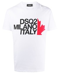 weißes bedrucktes T-Shirt mit einem Rundhalsausschnitt von DSQUARED2