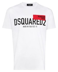 weißes bedrucktes T-Shirt mit einem Rundhalsausschnitt von DSQUARED2