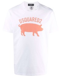 weißes bedrucktes T-Shirt mit einem Rundhalsausschnitt von DSQUARED2