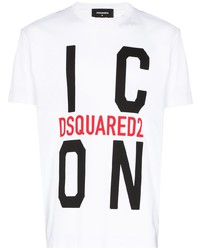 weißes bedrucktes T-Shirt mit einem Rundhalsausschnitt von DSQUARED2