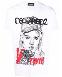 weißes bedrucktes T-Shirt mit einem Rundhalsausschnitt von DSQUARED2