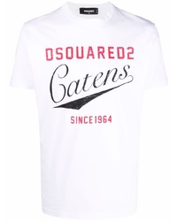 weißes bedrucktes T-Shirt mit einem Rundhalsausschnitt von DSQUARED2