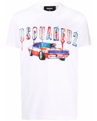 weißes bedrucktes T-Shirt mit einem Rundhalsausschnitt von DSQUARED2