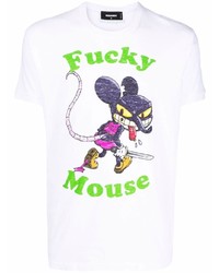 weißes bedrucktes T-Shirt mit einem Rundhalsausschnitt von DSQUARED2