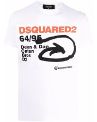 weißes bedrucktes T-Shirt mit einem Rundhalsausschnitt von DSQUARED2