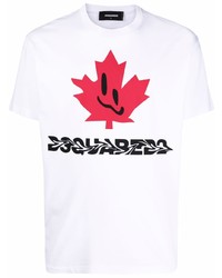 weißes bedrucktes T-Shirt mit einem Rundhalsausschnitt von DSQUARED2